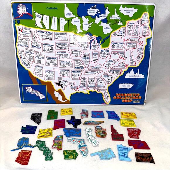 Vintage Magnetic Collectors Map US Traveler Collection Board & 28 State Magnets - Picture 8 of 9
